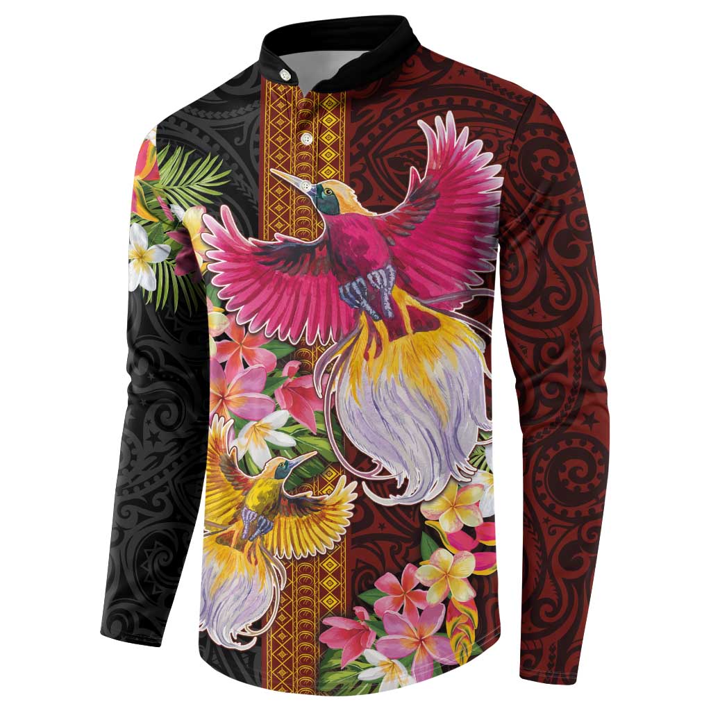 Papua New Guinea Birds and Frangipani Button Sweatshirt Melanesian Art Tattoos LT03 - Polynesian Pride