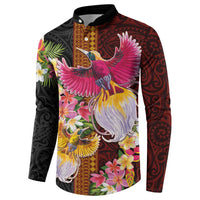 Papua New Guinea Birds and Frangipani Button Sweatshirt Melanesian Art Tattoos LT03 - Polynesian Pride