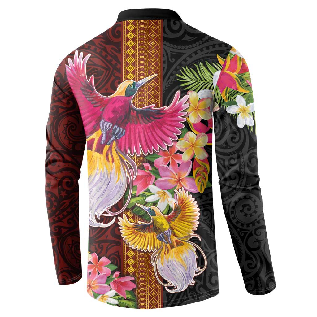 Papua New Guinea Birds and Frangipani Button Sweatshirt Melanesian Art Tattoos LT03 - Polynesian Pride