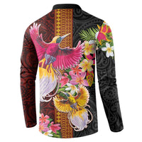 Papua New Guinea Birds and Frangipani Button Sweatshirt Melanesian Art Tattoos LT03 - Polynesian Pride