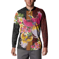 Papua New Guinea Birds and Frangipani Button Sweatshirt Melanesian Art Tattoos LT03 - Polynesian Pride
