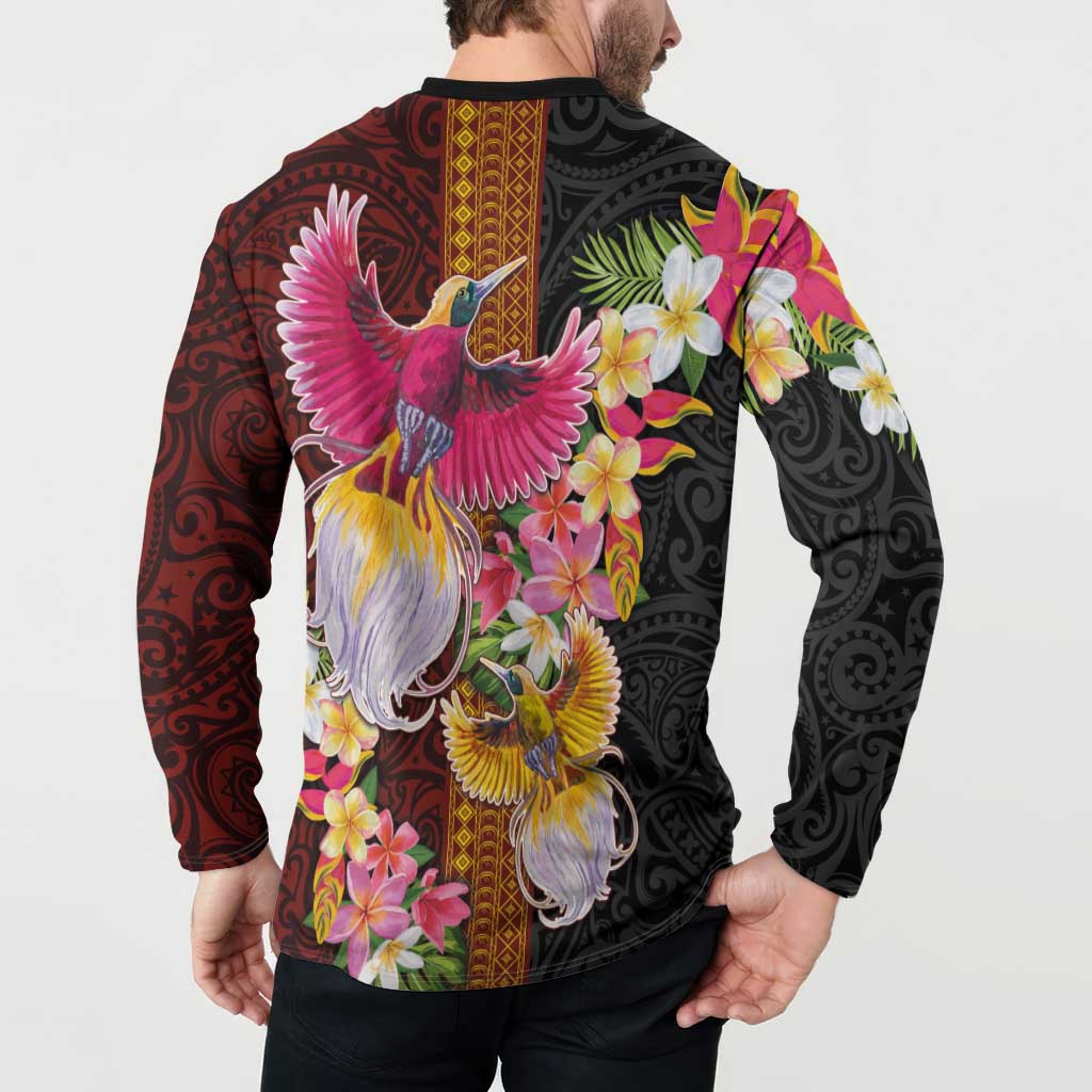 Papua New Guinea Birds and Frangipani Button Sweatshirt Melanesian Art Tattoos LT03 - Polynesian Pride