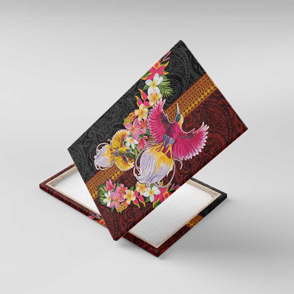 Papua New Guinea Birds and Frangipani Canvas Wall Art Melanesian Art Tattoos LT03 With Frame Black - Polynesian Pride