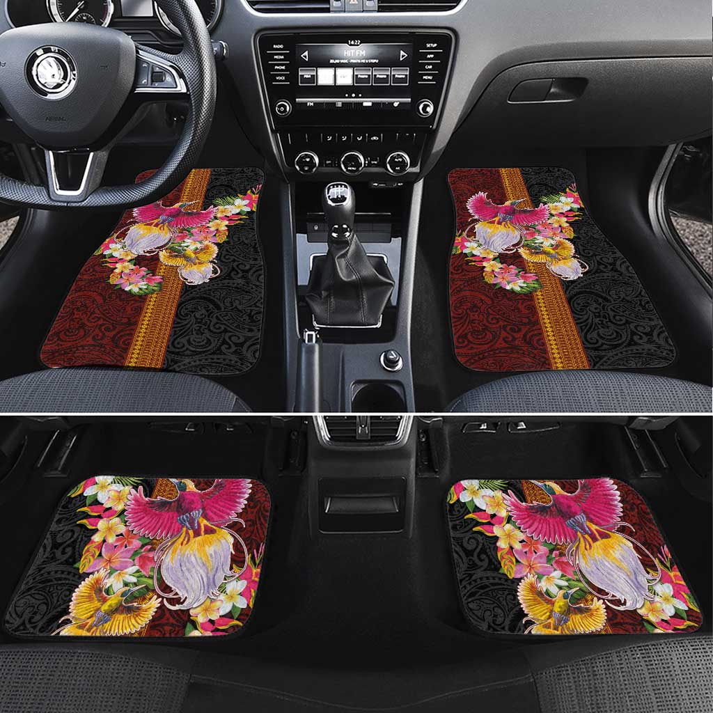 Papua New Guinea Birds and Frangipani Car Mats Melanesian Art Tattoos LT03 Set 4pcs Black - Polynesian Pride