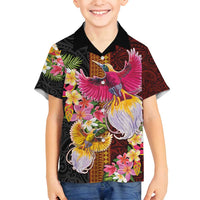 Papua New Guinea Birds and Frangipani Family Matching Long Sleeve Bodycon Dress and Hawaiian Shirt Melanesian Art Tattoos - Polynesian Pride