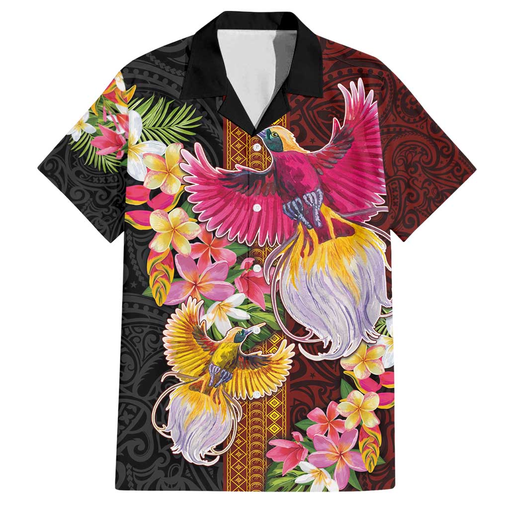 Papua New Guinea Birds and Frangipani Family Matching Off Shoulder Maxi Dress and Hawaiian Shirt Melanesian Art Tattoos - Polynesian Pride