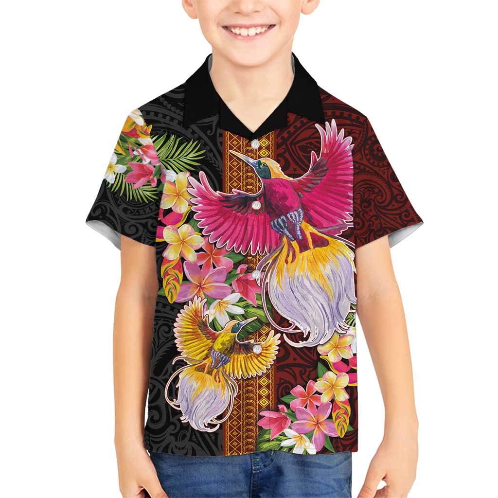 Papua New Guinea Birds and Frangipani Family Matching Off Shoulder Maxi Dress and Hawaiian Shirt Melanesian Art Tattoos - Polynesian Pride