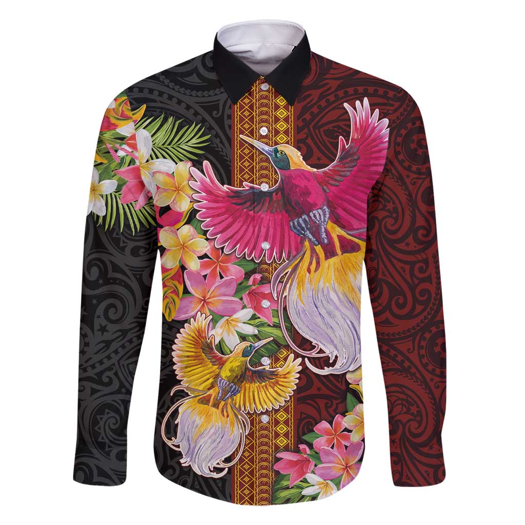 Papua New Guinea Birds and Frangipani Family Matching Off Shoulder Short Dress and Hawaiian Shirt Melanesian Art Tattoos - Polynesian Pride