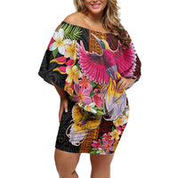 Papua New Guinea Birds and Frangipani Family Matching Off Shoulder Short Dress and Hawaiian Shirt Melanesian Art Tattoos - Polynesian Pride