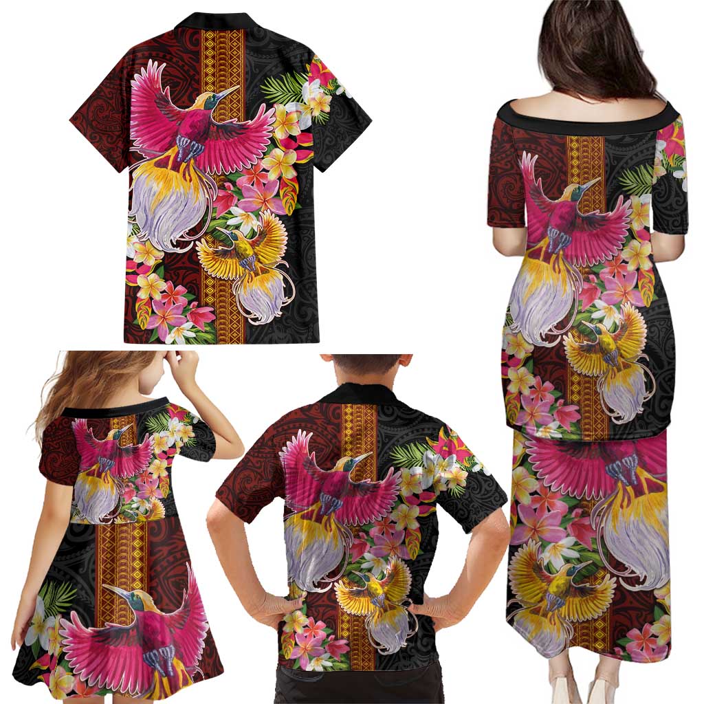 Papua New Guinea Birds and Frangipani Family Matching Puletasi and Hawaiian Shirt Melanesian Art Tattoos - Polynesian Pride