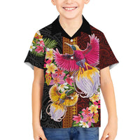 Papua New Guinea Birds and Frangipani Family Matching Short Sleeve Bodycon Dress and Hawaiian Shirt Melanesian Art Tattoos - Polynesian Pride