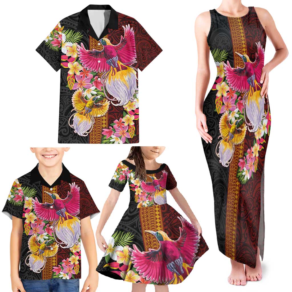 Papua New Guinea Birds and Frangipani Family Matching Tank Maxi Dress and Hawaiian Shirt Melanesian Art Tattoos LT03 - Polynesian Pride