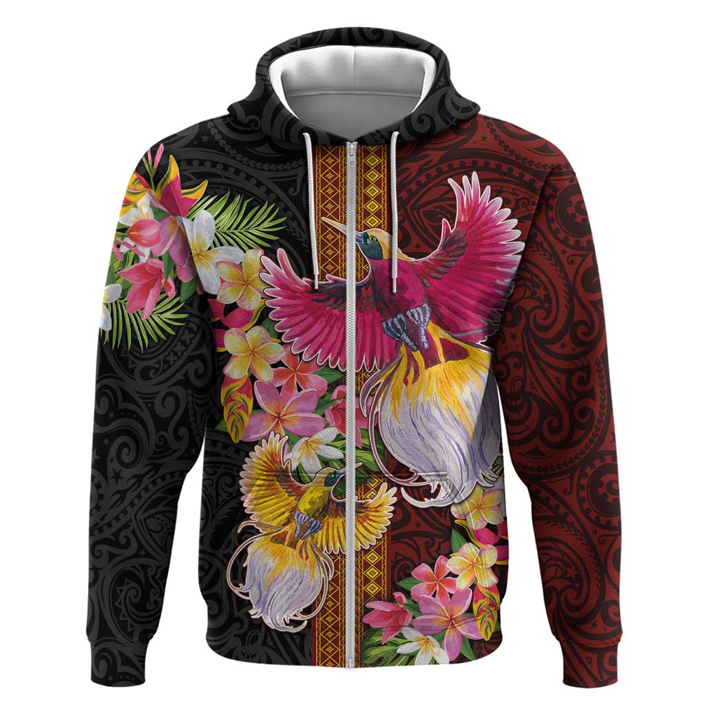 Papua New Guinea Birds and Frangipani Hoodie Melanesian Art Tattoos - Polynesian Pride