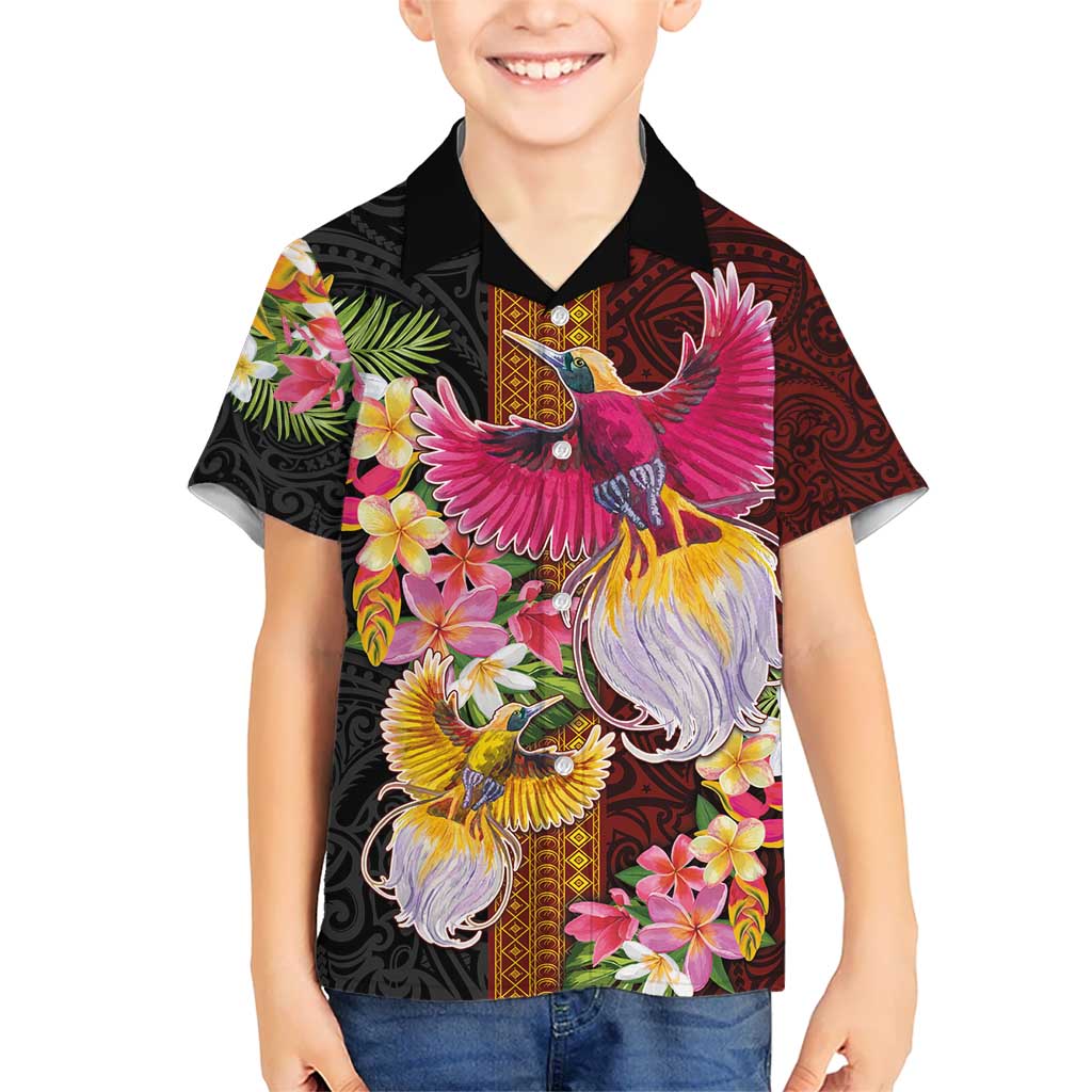 Papua New Guinea Birds and Frangipani Kid Hawaiian Shirt Melanesian Art Tattoos - Polynesian Pride