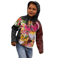 Papua New Guinea Birds and Frangipani Kid Hoodie Melanesian Art Tattoos - Polynesian Pride