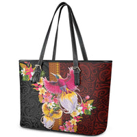 Papua New Guinea Birds and Frangipani Leather Tote Bag Melanesian Art Tattoos - Polynesian Pride