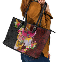 Papua New Guinea Birds and Frangipani Leather Tote Bag Melanesian Art Tattoos - Polynesian Pride