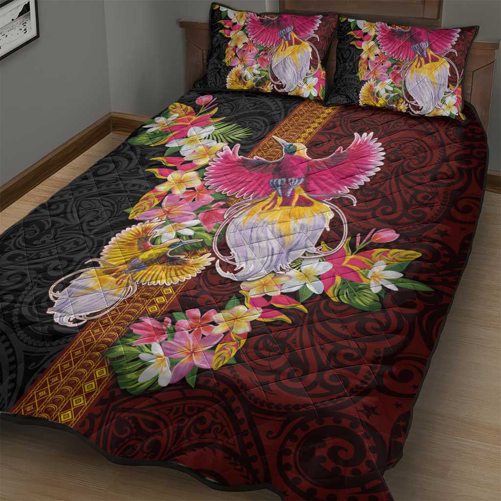 Papua New Guinea Birds and Frangipani Quilt Bed Set Melanesian Art Tattoos - Polynesian Pride