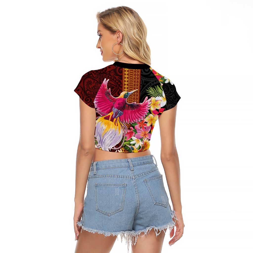 Papua New Guinea Birds and Frangipani Raglan Cropped T Shirt Melanesian Art Tattoos - Polynesian Pride