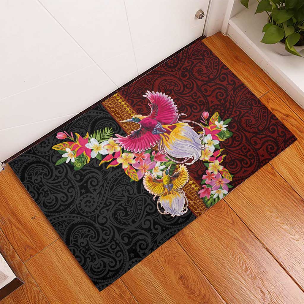 Papua New Guinea Birds and Frangipani Rubber Doormat Melanesian Art Tattoos LT03 - Polynesian Pride