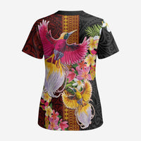 Papua New Guinea Birds and Frangipani Scrub Top Melanesian Art Tattoos LT03 - Polynesian Pride