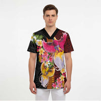 Papua New Guinea Birds and Frangipani Scrub Top Melanesian Art Tattoos LT03 - Polynesian Pride