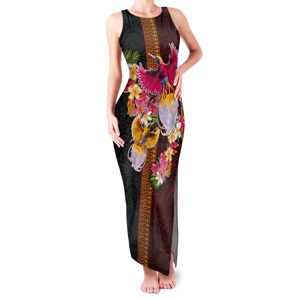 Papua New Guinea Birds and Frangipani Tank Maxi Dress Melanesian Art Tattoos - Polynesian Pride