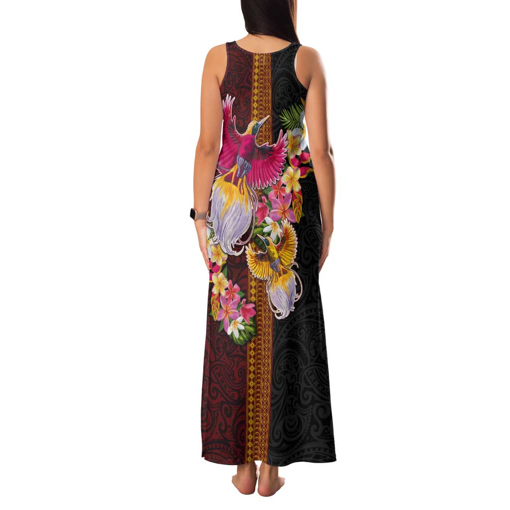 Papua New Guinea Birds and Frangipani Tank Maxi Dress Melanesian Art Tattoos - Polynesian Pride