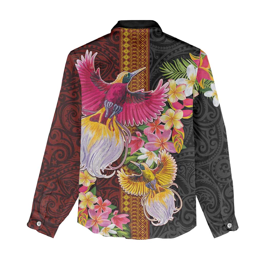 Papua New Guinea Birds and Frangipani Women Casual Shirt Melanesian Art Tattoos - Polynesian Pride