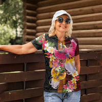 Papua New Guinea Birds and Frangipani Women Polo Shirt Melanesian Art Tattoos - Polynesian Pride