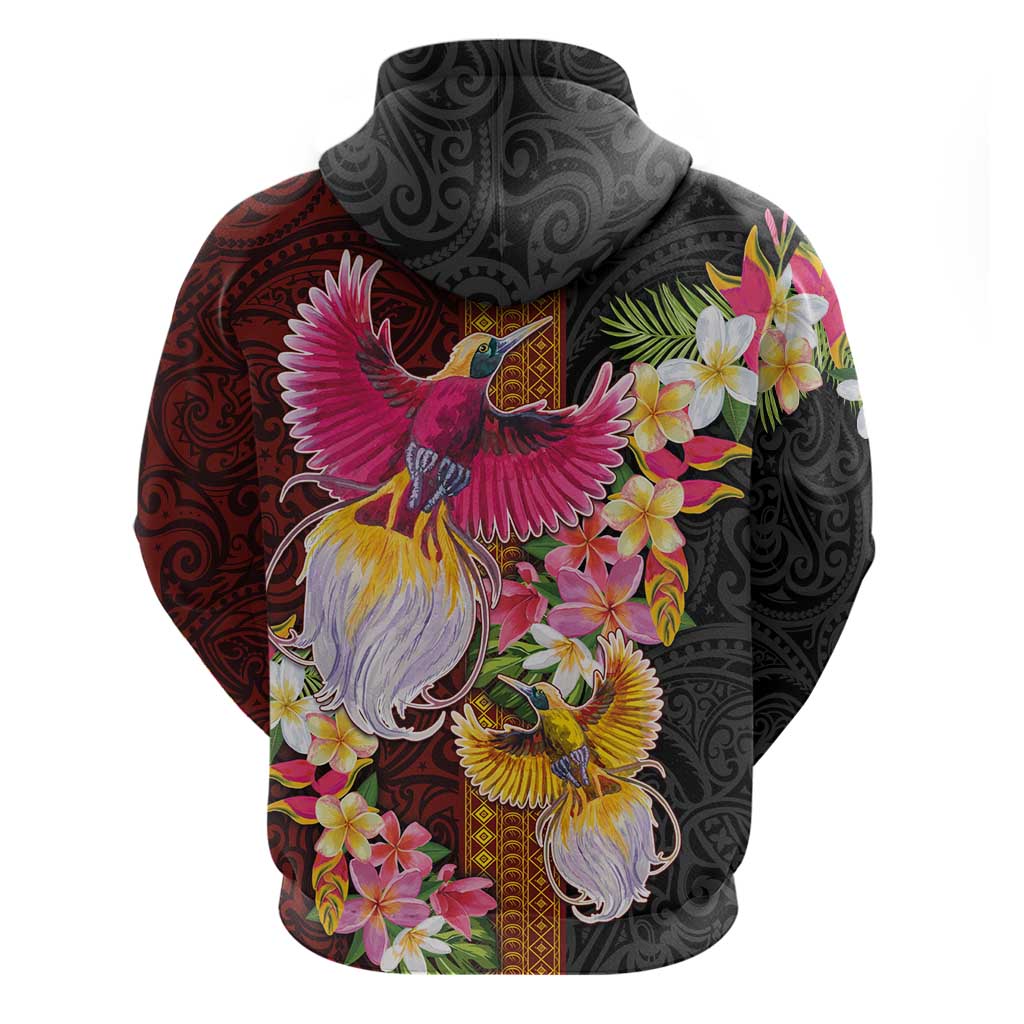 Papua New Guinea Birds and Frangipani Zip Hoodie Melanesian Art Tattoos - Polynesian Pride