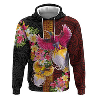 Papua New Guinea Birds and Frangipani Zip Hoodie Melanesian Art Tattoos - Polynesian Pride