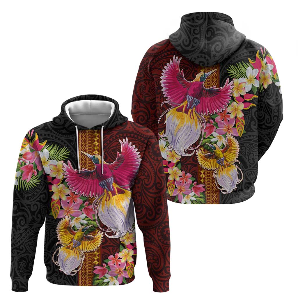 Papua New Guinea Birds and Frangipani Zip Hoodie Melanesian Art Tattoos - Polynesian Pride