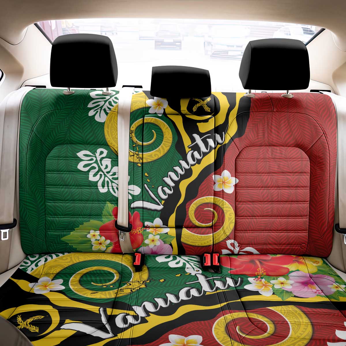 Melanesian Vanuatu Tribal Boar Tusk Back Car Seat Cover Tropical Plants and Namele Motifs - Polynesian Pride