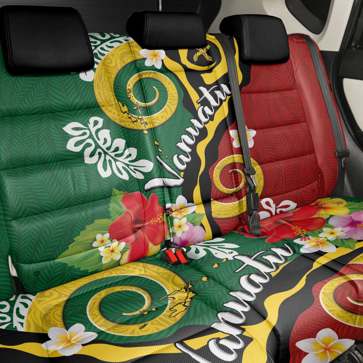 Melanesian Vanuatu Tribal Boar Tusk Back Car Seat Cover Tropical Plants and Namele Motifs - Polynesian Pride