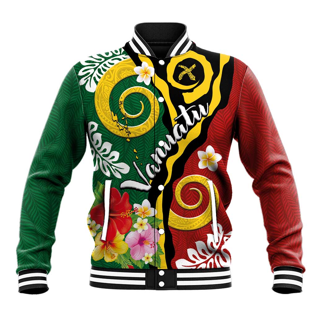 Melanesian Vanuatu Tribal Boar Tusk Baseball Jacket Tropical Plants and Namele Motifs LT03 Unisex Green - Polynesian Pride