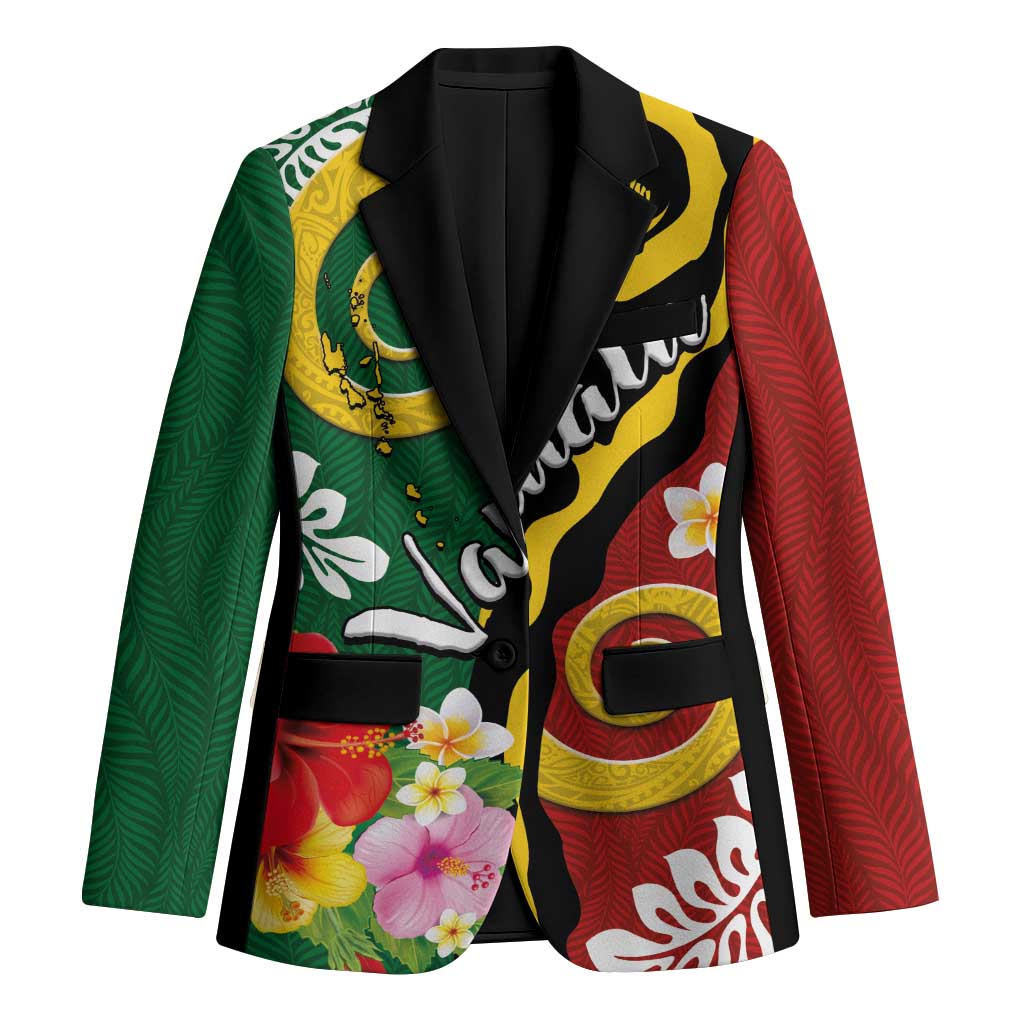 Melanesian Vanuatu Tribal Boar Tusk Blazer Tropical Plants and Namele Motifs LT03 Unisex Green - Polynesian Pride