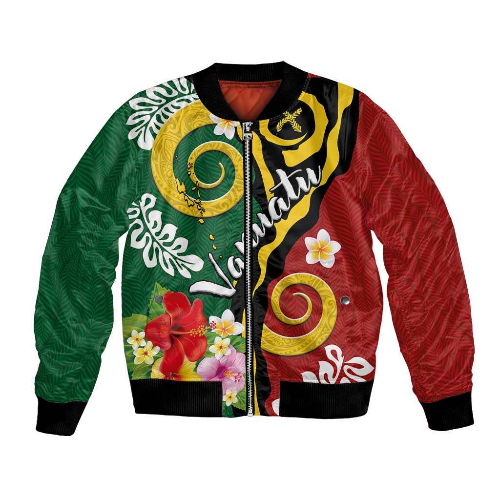 Melanesian Vanuatu Tribal Boar Tusk Bomber Jacket Tropical Plants and Namele Motifs - Polynesian Pride