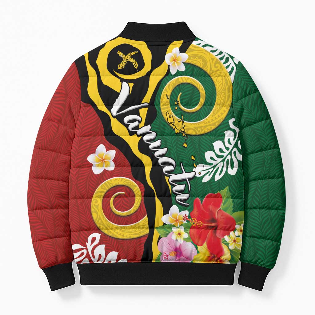 Melanesian Vanuatu Tribal Boar Tusk Bomber Puffer Jacket Tropical Plants and Namele Motifs LT03 - Polynesian Pride