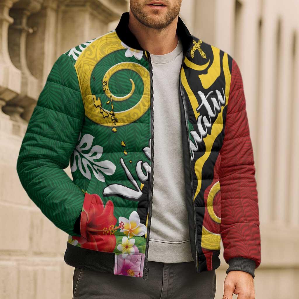 Melanesian Vanuatu Tribal Boar Tusk Bomber Puffer Jacket Tropical Plants and Namele Motifs LT03 - Polynesian Pride