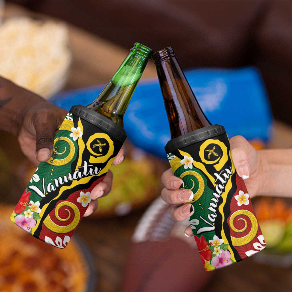 Melanesian Vanuatu Tribal Boar Tusk 4 in 1 Can Cooler Tumbler Tropical Plants and Namele Motifs - Polynesian Pride