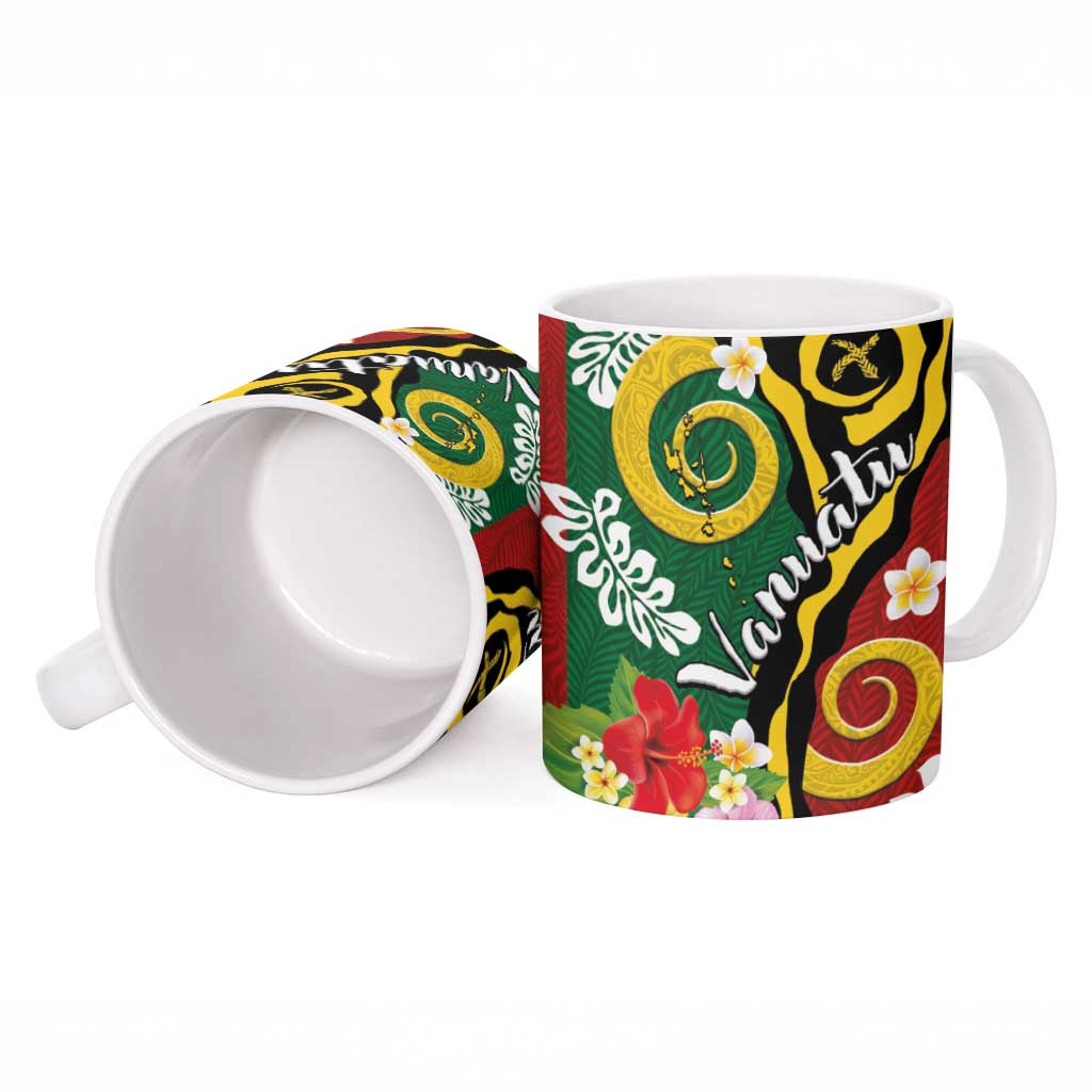 Melanesian Vanuatu Tribal Boar Tusk Ceramic Mug Tropical Plants and Namele Motifs LT03 - Polynesian Pride