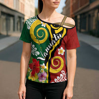 Melanesian Vanuatu Tribal Boar Tusk Cross Shoulder Shirt Tropical Plants and Namele Motifs - Polynesian Pride