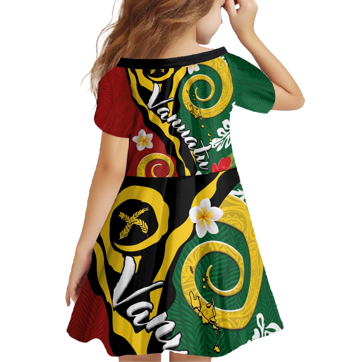 Melanesian Vanuatu Tribal Boar Tusk Family Matching Off The Shoulder Long Sleeve Dress and Hawaiian Shirt Tropical Plants and Namele Motifs - Polynesian Pride