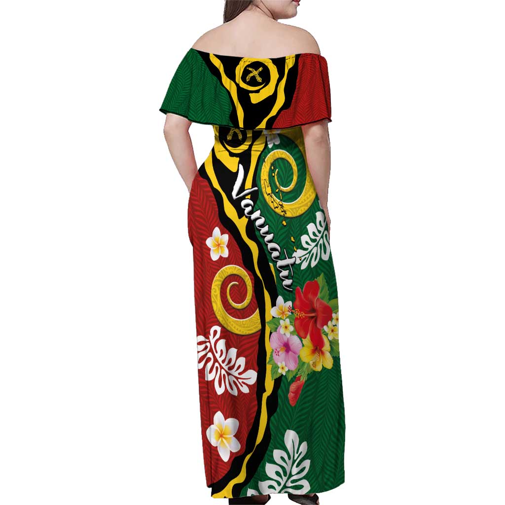 Melanesian Vanuatu Tribal Boar Tusk Family Matching Off Shoulder Maxi Dress and Hawaiian Shirt Tropical Plants and Namele Motifs - Polynesian Pride