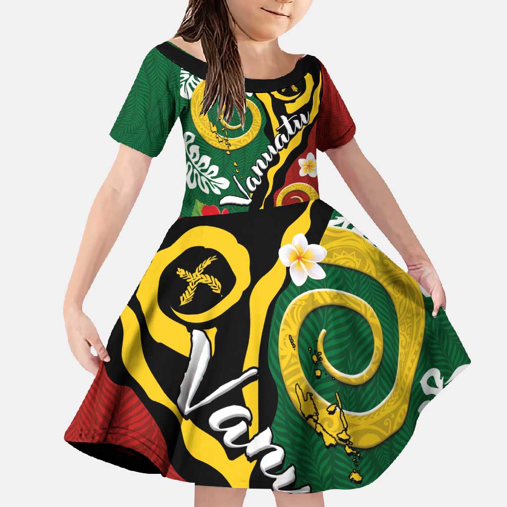 Melanesian Vanuatu Tribal Boar Tusk Family Matching Short Sleeve Bodycon Dress and Hawaiian Shirt Tropical Plants and Namele Motifs - Polynesian Pride