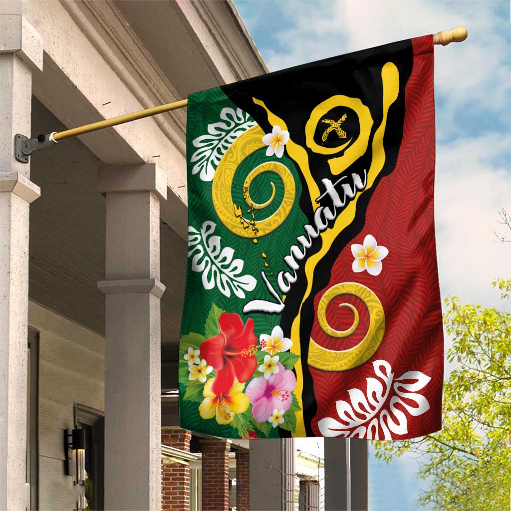 Melanesian Vanuatu Tribal Boar Tusk Garden Flag Tropical Plants and Namele Motifs - Polynesian Pride