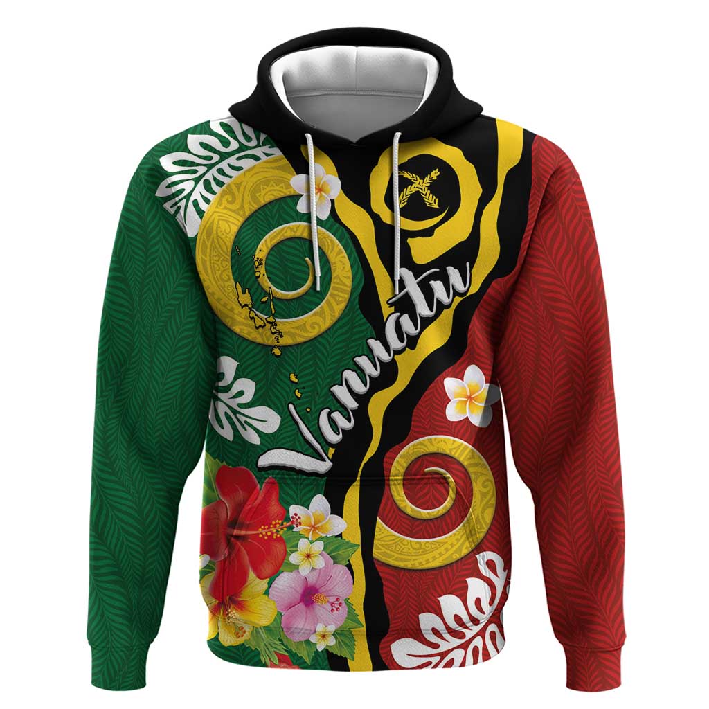 Melanesian Vanuatu Tribal Boar Tusk Hoodie Tropical Plants and Namele Motifs - Polynesian Pride