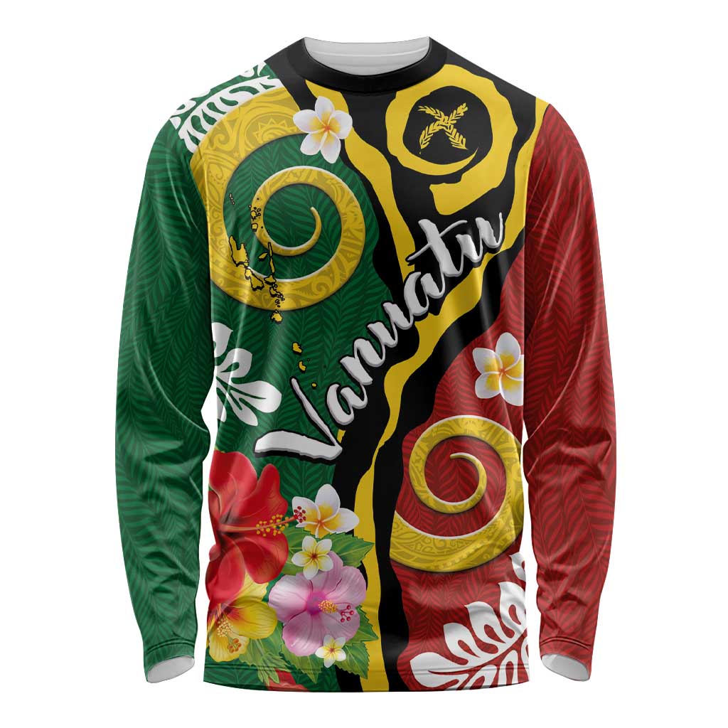 Melanesian Vanuatu Tribal Boar Tusk Long Sleeve Shirt Tropical Plants and Namele Motifs LT03 Unisex Green - Polynesian Pride
