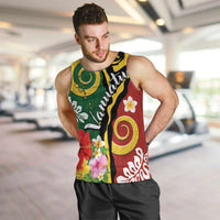 Melanesian Vanuatu Tribal Boar Tusk Men Tank Top Tropical Plants and Namele Motifs LT03 Green - Polynesian Pride
